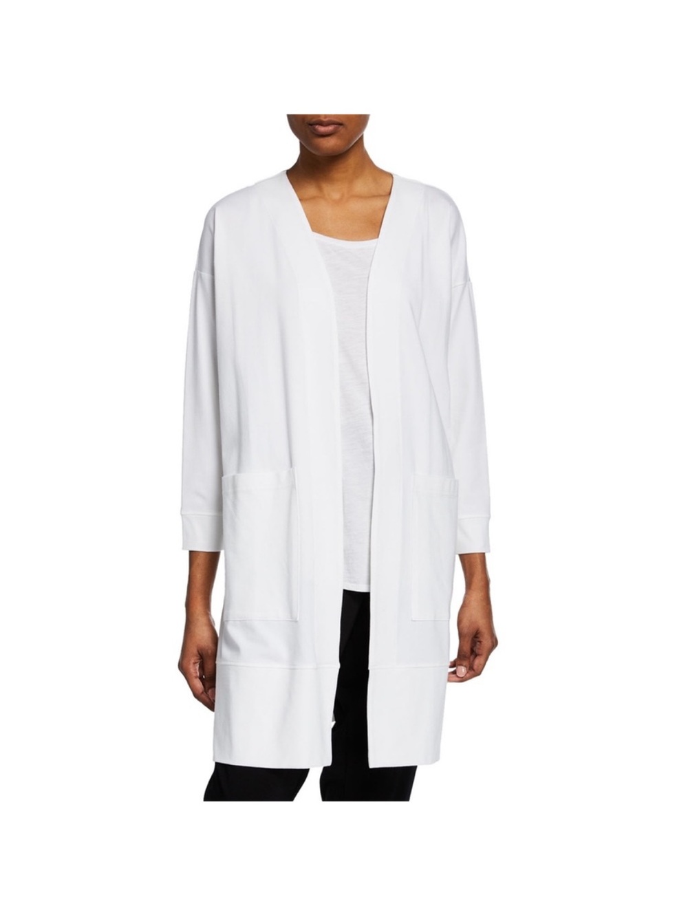 Eileen Fisher White Open Cotton Stretch Jacket Cardigan